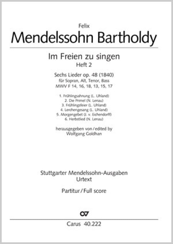 Mendelssohn: Im Freien zu singen [Heft 2]